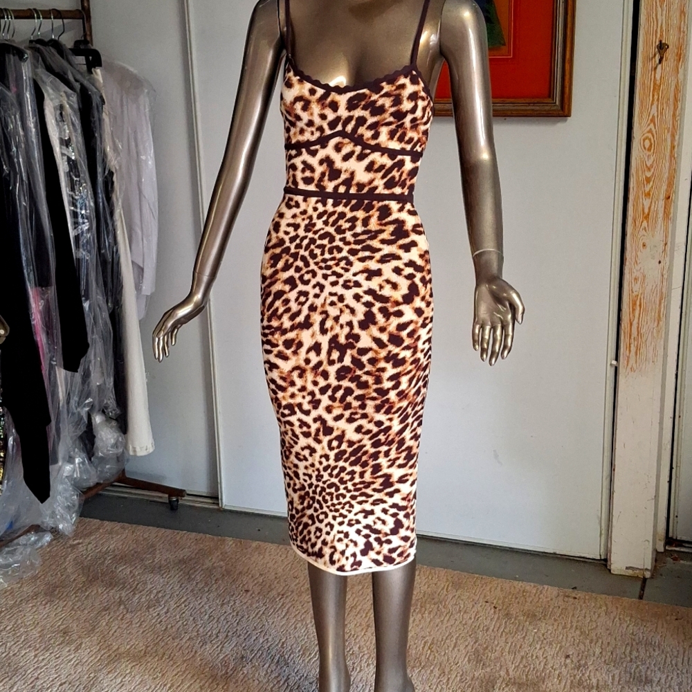 Vintage D&G inspired ponte intarsia knit leopard slim midi